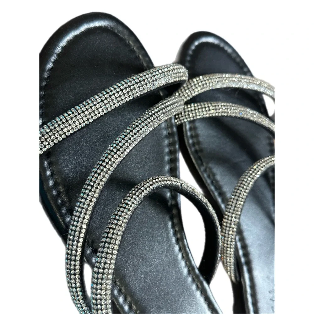 BELINSAL Black‎ Rhinestone Strap Slide Sandals Women Size 7